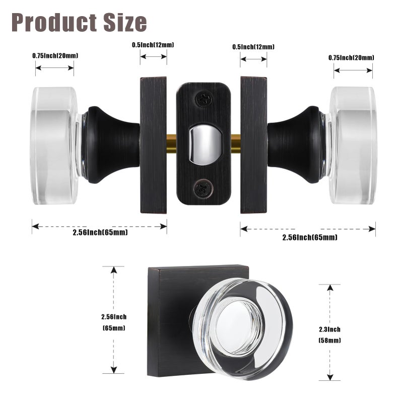 newliplace Oil Rubbed Bronze Door Knobs Interior, Passage Glass Door Knobs for Hallway, Square Vintage Style Crystal Door Handles for Closet - Image 5
